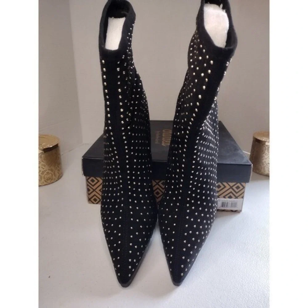 Charles David Danielle Black Suede Stretch suede Studded Ankle Boots Womens 11